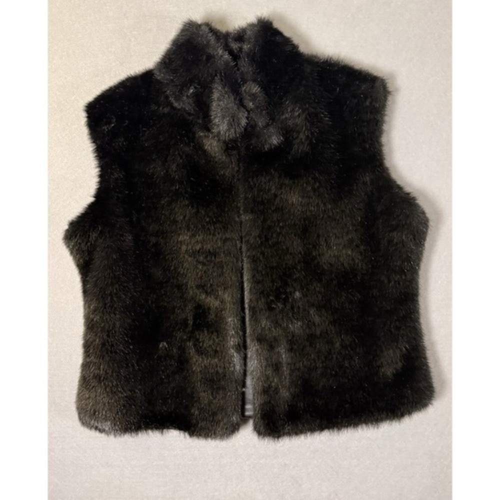 Cejon Faux Fur Sleeveless Black Vest Women Size M Made in U.S.A